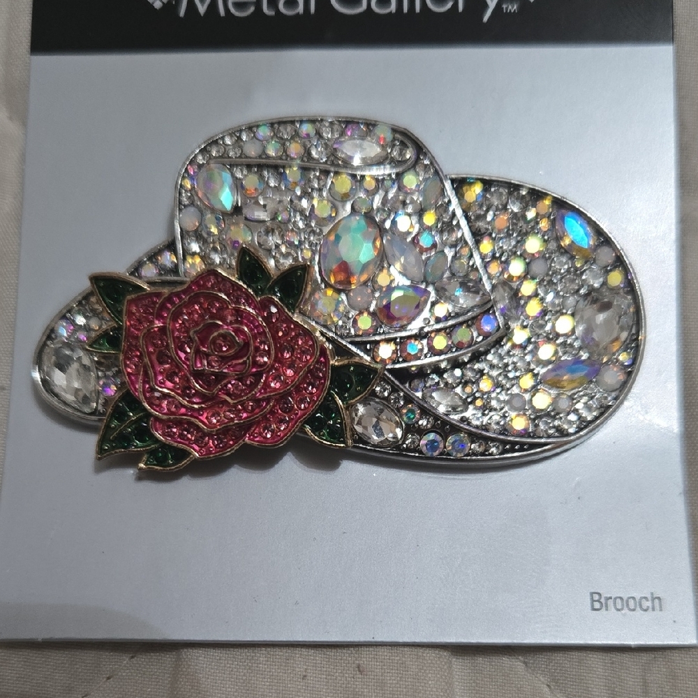 Gallery Silver Brooch with Pink Rose Accent